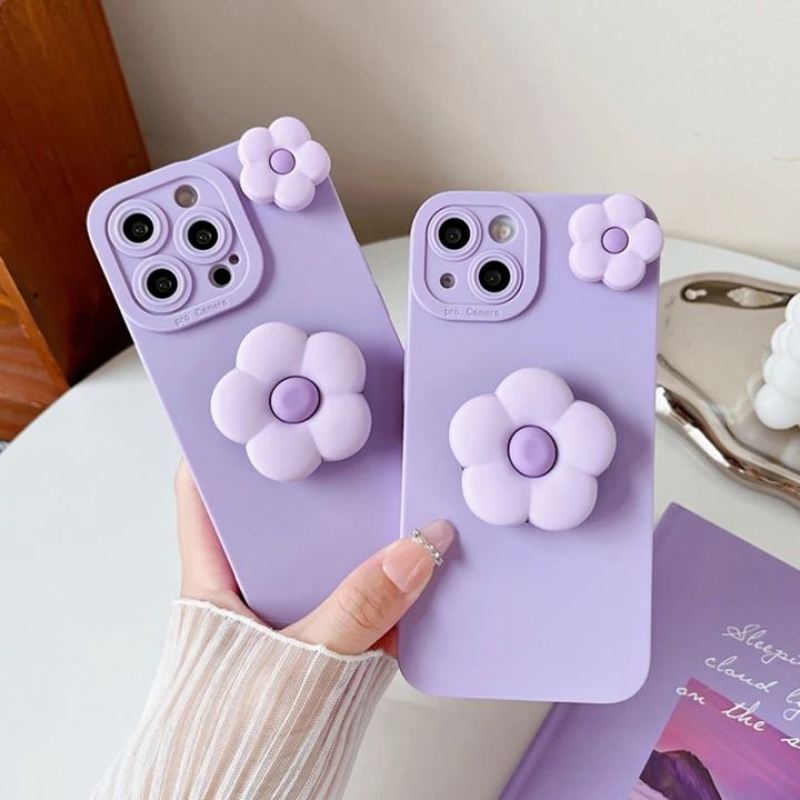 3D Cute Flower Stand TPU Soft Case for Samsung Galaxy A02 A03 A04 A13 A14 A33 A34 A53 A54 A73 Mobile Phone Holder Cover