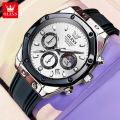 OLEVS Watch For Men Waterproof Original New Fashion Trendy Diamond Multifunction Chronograph Sport Silicone Strap Casual Calendar Luminous 9911.