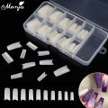 Monja 100Pcs/set Transparent Natural French Nail Art Half Cover False Nails Ballet Acrylic UV Extension Nail Tips Manicure Tool. 