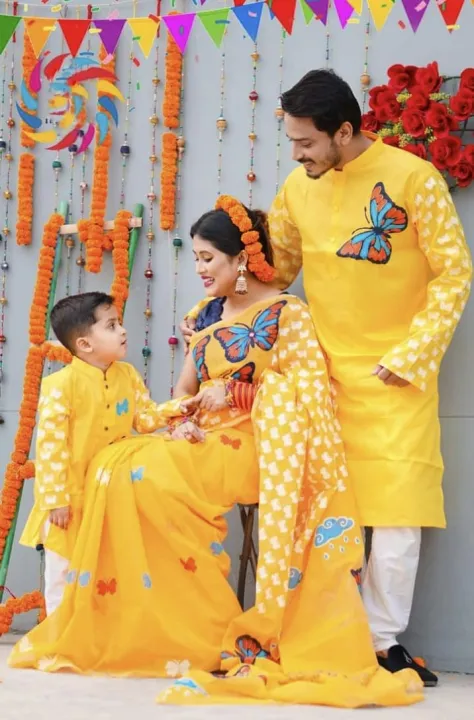 Superb%20Family%20Set%20Block%20Print%20Saree%20and%20panjabe%20Yellow%20Color%20Dress%20for%20Men%20women%20and%20Son%20Qualityful%20-%20Easy%20To%20care%20and%20Longive%20-%20Image%202