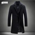 2023 Spring and Autumn Long Cotton Coat New Wool Blend Pure Color Casual Business Fashion Men's Clothing Slim Windbreaker Jacket. 