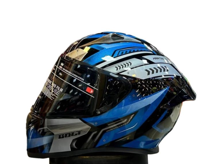 Bolt Glossy Decor Mertial Black Blue full face helmet with dual certification