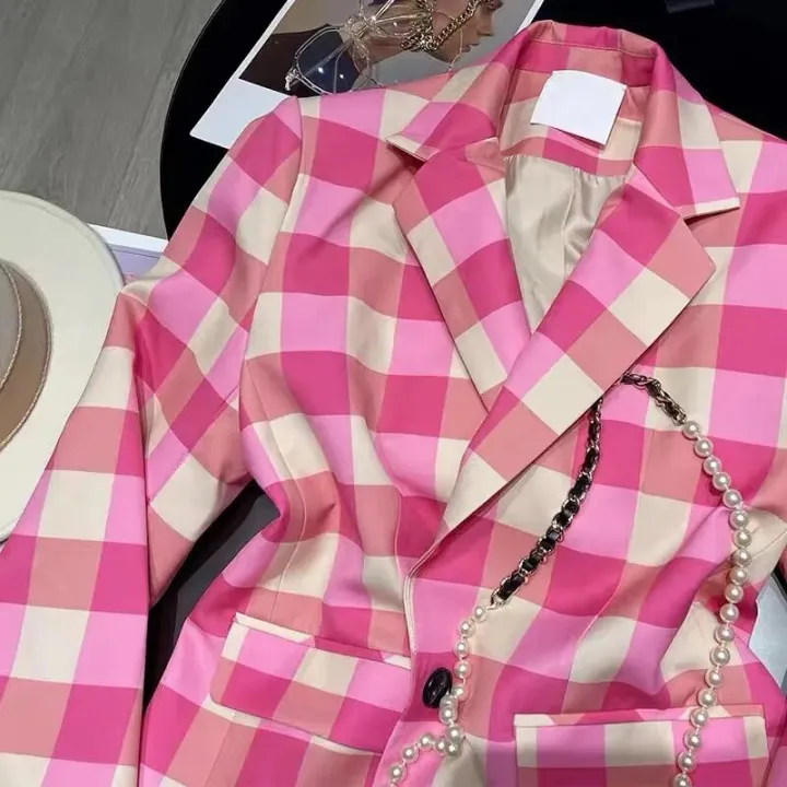 Spring%20Autumn%20Girls%20Blazer%20Baby%20Coat%20Teenage%20Suit%20Jacket%20Kids%20Blazer%20Children%20Clothes%20Pink%20Check%20Pocket%20Button%203-14Y%20-%20Image%204