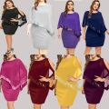 Formal Plus Size Dresses Womens Cape Sleeve Elegant Bodycon Church Dresses 2024 Sequins Chiffon Curve 4Xl 5Xl Dress Party Night.