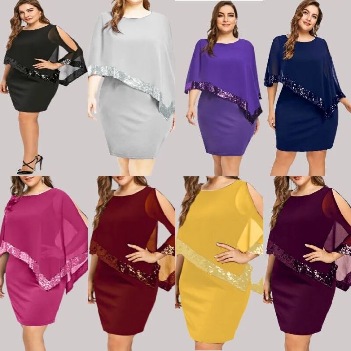 Formal%20Plus%20Size%20Dresses%20Womens%20Cape%20Sleeve%20Elegant%20Bodycon%20Church%20Dresses%202024%20Sequins%20Chiffon%20Curve%204Xl%205Xl%20Dress%20Party%20Night%20-%20Image%205