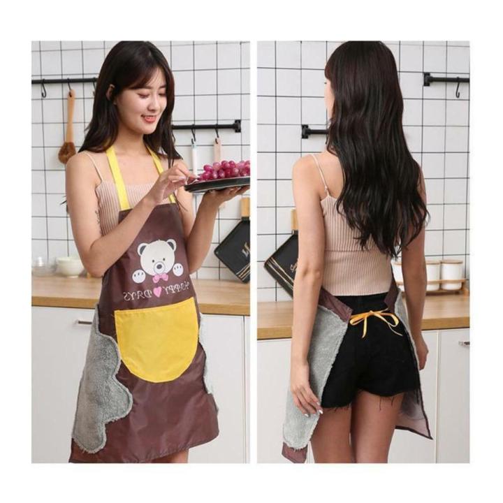 Home Kitchen Cooking Waist Waterproof Small daisies Hand Towel Apron Cute Bear Hanging Neck Towel Apron