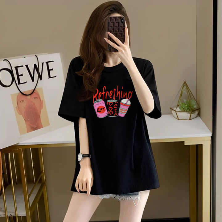 Summer%20Short%20Sleeve%20T%20Women's%20Extra%20Large%20Size%20T-shirt%202-300%20Jin%20Loose%20Fat%20mm%20Casual%20Slimming%20Slim%20Fit%20Mid-Length%20Printed%20Top%20-%20Image%205
