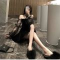New 2022 Black Retro Dress Women Lace Chiffon Mini Dress Female High Street Korean Fashion Dress Women Club Dress.