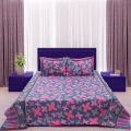 Cotton Blend Fabric Multicolor Print Double King Size Flat Bed Sheet Set (7 by 8 Feet) with Two Pillow Covers - Easy Maintainance and Hand Washable. 