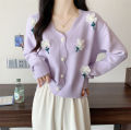 Korean Style Autumn and Winter New Sweet Gentle Style Three-Dimensional Flower Beaded Knitted Cardigan Women's Soft Glutinous Age-Reducing Sweater Coat. 