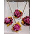 Artificial flower ornaments holud,boishak, falgun etc occasional jewelry for girls and women 4 piece set floral jewellery set. 