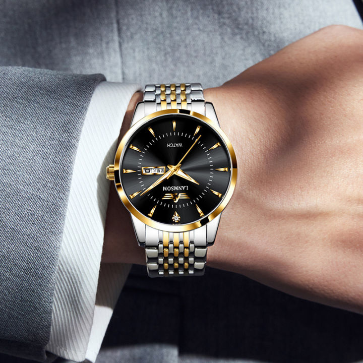 Classic%20&%20Sleek%20LANMSOM%20Men's%20Quartz%20Watch:%20Water-Resistant%20to%2030m,%20with%20Calendar%20Date,%20Elegant%20Steel%20Strap%20for%20Everyday%20Style%20-%20Image%202