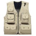 Multifunction cket Fly Photography Vest Sleeveless Jacket Coat Outdoor Camping Angling Volunteer Canvas Mesh Waistcoat-Beige.