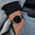 Classic Bauhaus Design Men Watch Dark Blue Japan Quartz Waterproof Stainless Steel Fashion Business Calendar Ultra Thin Watches. 