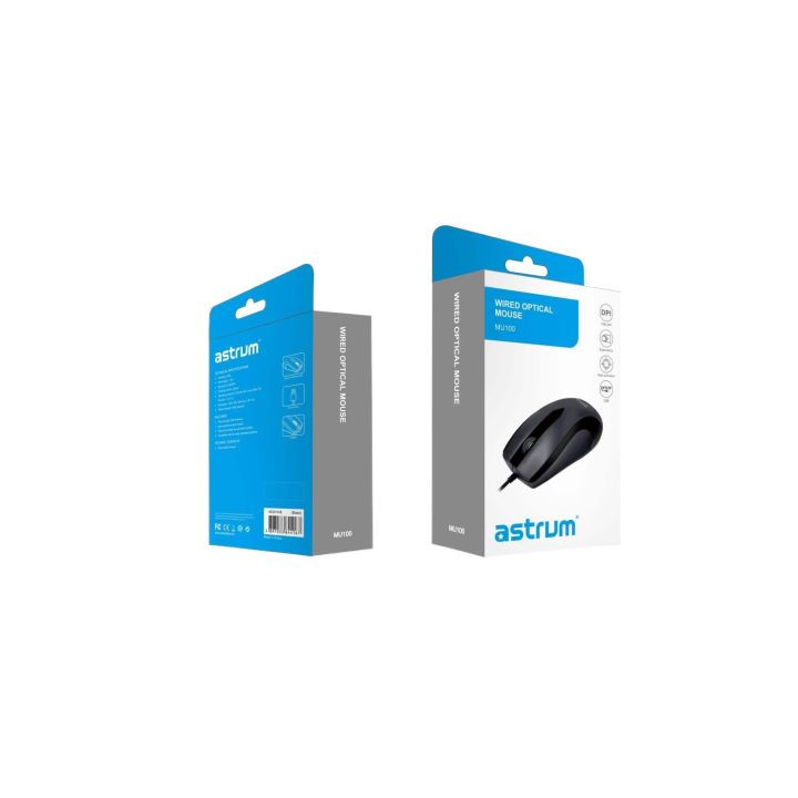 Astrum Wired Optical USB Mouse DPI 1000 - Black with 3 Buttons (MU100)
