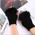1 Pair Women’s Fashion Faux Rabbit Fur Fingerless Gloves – Knitted Crochet Winter Mittens. 