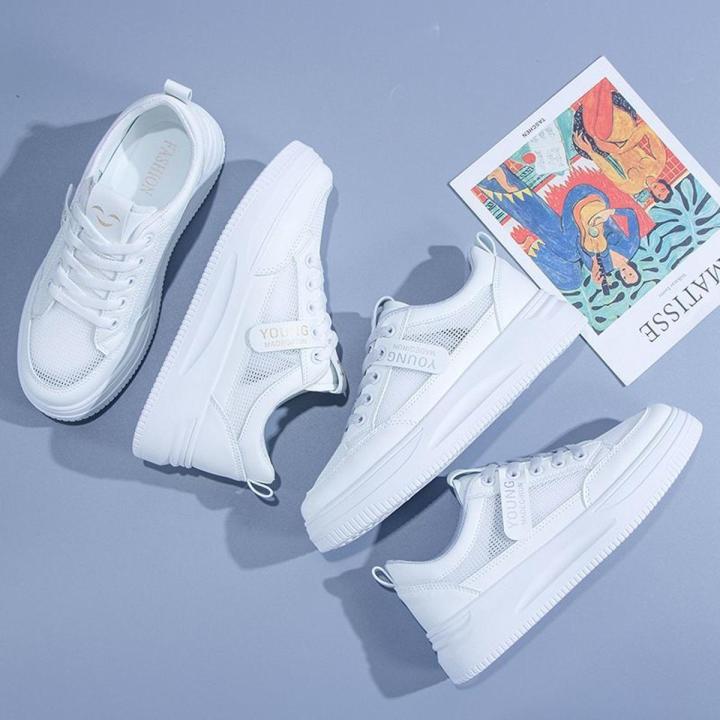 PLOVRRWoodpecker Mesh Surface White Shoes Female2022Summer New Breathable ShoesinsWomen's Harajuku Style Sneakers