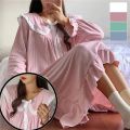 Elegant Nightgown Lace Sleepwear Womens Korean Style Ruffles Night Dress One Piece Pajamas Spring Long Sleeve Solid Home Wear. 