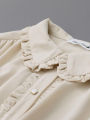 HOUZHOU Sweet Kawaii Blouse Lolita Cute Ruffles Elegant Vintage Long Sleeve Shirts Women Loose Casual Peter Pan Collar Tops.
