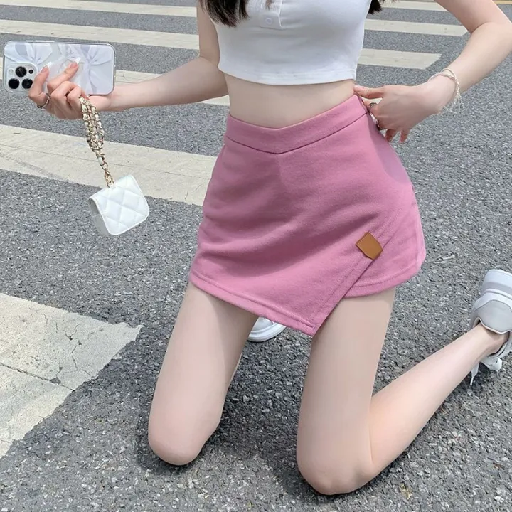 Hong%20Kong%20Style%20Pure%20Pink%20Skirt%20Women's%20Summer%20Design%20IrregularAWord%20SkirtinsHot%20Girl%20Short%20Skirt%20High%20Waist%20Skirt%20-%20Image%203