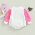 Fashion Newborn Baby Girls Valentine's Day Rompers 0-18M Letter Print Patchwork Fur Long Sleeve O-neck Sweatshirts Jumpsuits.