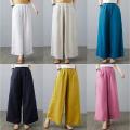 New Literary Leisure Cotton Linen Loose Large Size Wide Leg Pants High Waist Straight Long Pants.