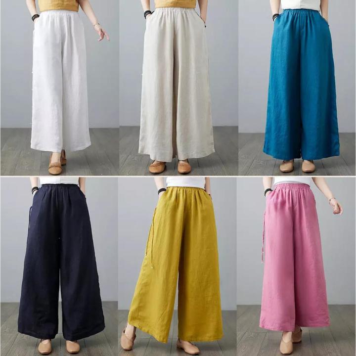 New Literary Leisure Cotton Linen Loose Large Size Wide Leg Pants High Waist Straight Long Pants