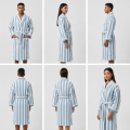 Luxury Striped Bathrobe  100% Cotton Velvet Outside & Terry Inside  Soft, Absorbent & Premium Home & SPA Wear. 