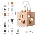 Baby Montessori Toy Geometric Shape Silicone Blocks Wooden Box Shape Matching Stacking Toddler Toys Puzzle Early Education Toy.