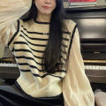 Early Autumn Long Sleeve Stitching Design Striped Sweater Inner Wearing Women's Clothing 2023 New French Style Sweater Top. 