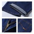 Men Jeans Straight Thin Elastic Mid Waist Breathable Denim Pants Solid Color Long Trousers Male pantalones hombre. 