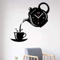 DIY Coffee Cup Teapot Self Adhesive Acrylic Mirror Clock Wall Stickers For Home Living Room Decor Wall Sticker Clock 1Set.