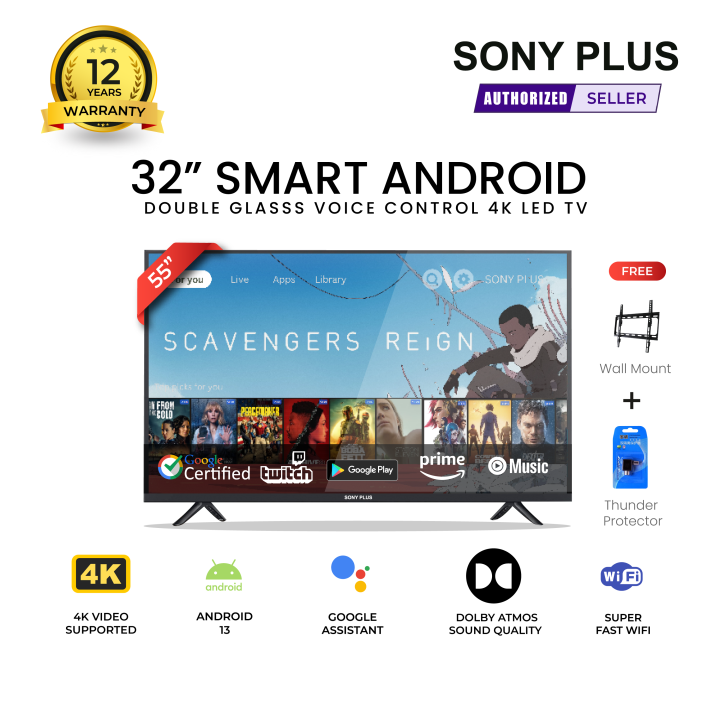 Sony Plus 32 inch Double Glass Voice Control Smart LED TV Wi-Fi Full HD 4K Supported Android Television