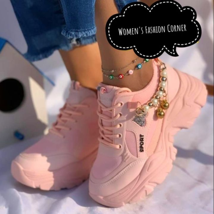 Naku Doess Girls premium trending sneakers with high heel and anklet design 2024 collection