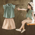 Baby Summer Suits for Girl Short Sleeve Blouse +Shorts 2 Piece Set Child Wid-leg Short Pants Kids Cotton Outfits Clothes.