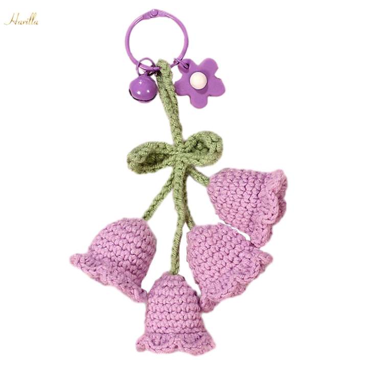 Crochet Flower Keychain Birthday Gift Knitted Orchid Bell Flower Pendant