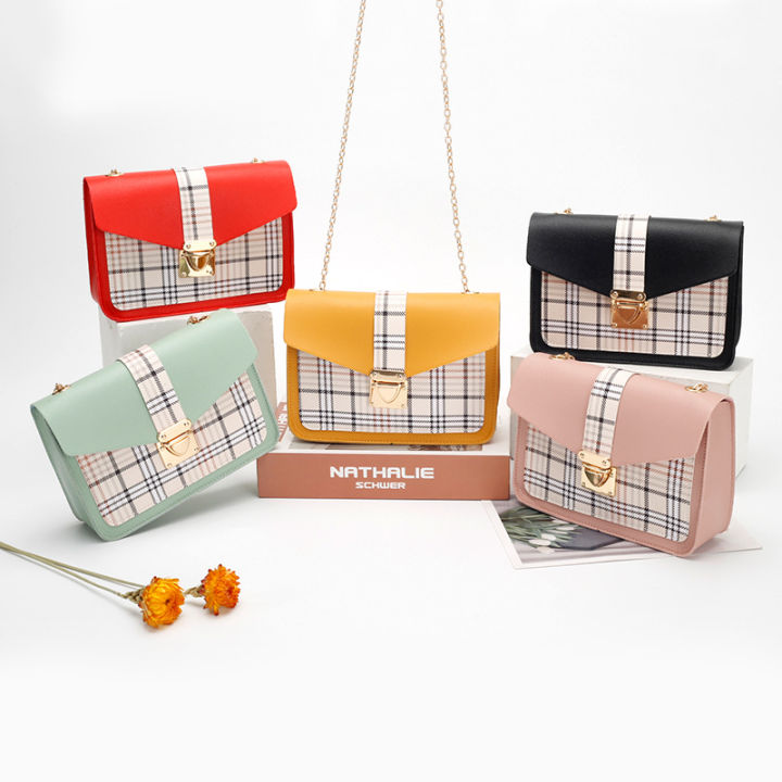 ZIME%20Spring%20and%20summer%20Korean%20version%20of%20the%20printed%20checkered%20color%20lock%20chain%20small%20square%20bag%20shoulder%20diagonal%20bag%20-%20Image%203