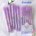 6pcs Purple Tulip Erasable Gel Pens Kawaii Gel Pens With Erasers Korean Stationery Students Girl Gift School Office Supplies.