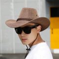 【Support-Cod】 2023 New Linen Men Summer Sun Hats Solid Cool Western Cowboy Hat Outdoor Wide Brim Hat Male Riding Caps for Sun Protection.
