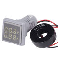 2 In 1 VOLT AMP Meter AC 22mm SQUARE Panel Mount 2 in 1 AC 50-500V 0-100A LED Digital Display Voltage Current Meter Volt Ampere Meter With Indicator Light & CT Cables . 