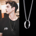 Simple Necklace With Finger Ring Men's Plain Color Necklace- Fashion Chain.