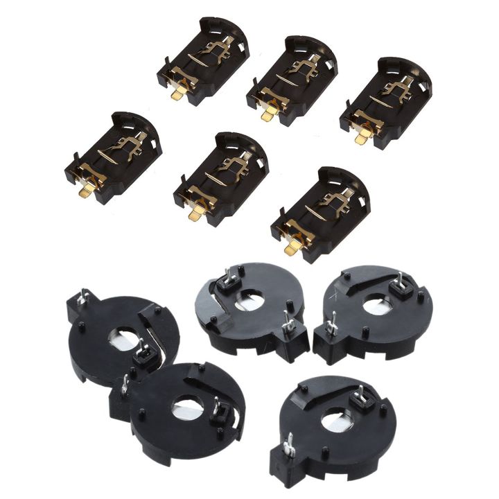 6Pcs Brown Plastic Housing CR2032 Button Cell Battery Socket Holder Case & 5 Pcs CR2016 2025 2032 Coin Cell Button Battery Holder Socket Black