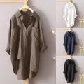 Women's Turn Down Collar Shirt With Pockets Loose Casual Shirts For Women Autumn Blouse. 