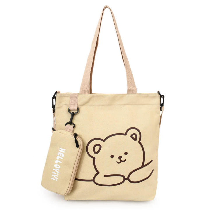 Zippered Canvas Bag Design Cartoon Tote Bag Canvas Fashion Student Handbag for Casual Use Fashion Accessory Shopping Bag Daily Carry Casual Wear School Bag Women's Fashion Carry