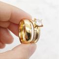 Ladies Big Stone cz Diamond Engagement Promise Anniversary Wedding Rings for Couples Dubai 24k Gold Plated Stainless Jewelry. 
