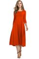 Cross-border European and American women's clothing 2024 spring new skirt fashion casual pleated three-quarter sleeve solid color swing dress. 