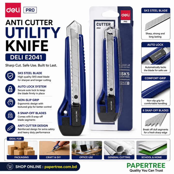 Deli E2041 Anti Cutter Utility Knife Paper Cutter
