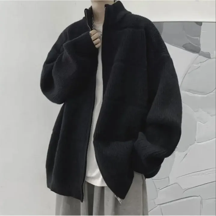 Japanese%20Zipper%20Knitted%20Cardigan%20Coat%20Autumn/winter%20Solid%20High%20Neck%20Sweater%20Male%20Lazy%20Style%20Loose%20Knitwear%20Men's%20Winter%20Clothes%20-%20Image%206