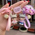 Kawaii Creative Couple Lovers Keychain A Pair Of Cute Men And Women Car Key Ring Female Backpack BAG Pendant Bell Lanyard. 