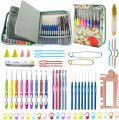 Crochet Hooks Set With Beautiful Compartmentalized Storage Case | 22 different Sizes of Crochet Aluminum Hook & Soft Handle Crochet Needles | 64 pieces of Crocheting Accessories| Crocheting Set for Beginners and Experienced Crocheters. 